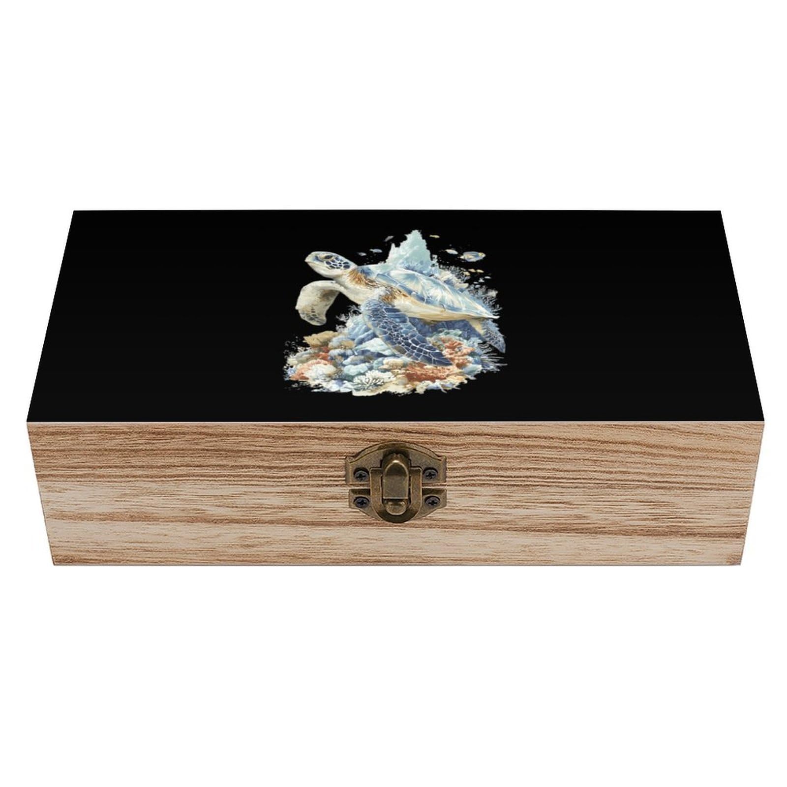 HLBSDM Sea Turtles Swimming Coral Wooden Storage Box Craft Memory Keepsake Treasure Chest Box Jewelry Organizer