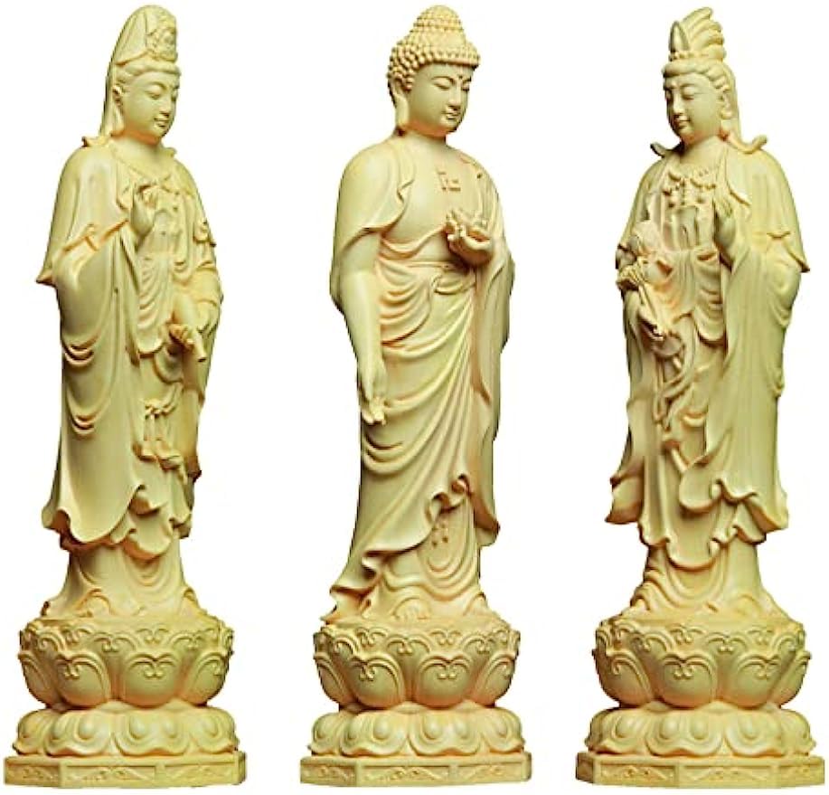 豪華！木彫仏像 三面阿弥陀三尊座像 彫刻 仏教工芸 柘植材