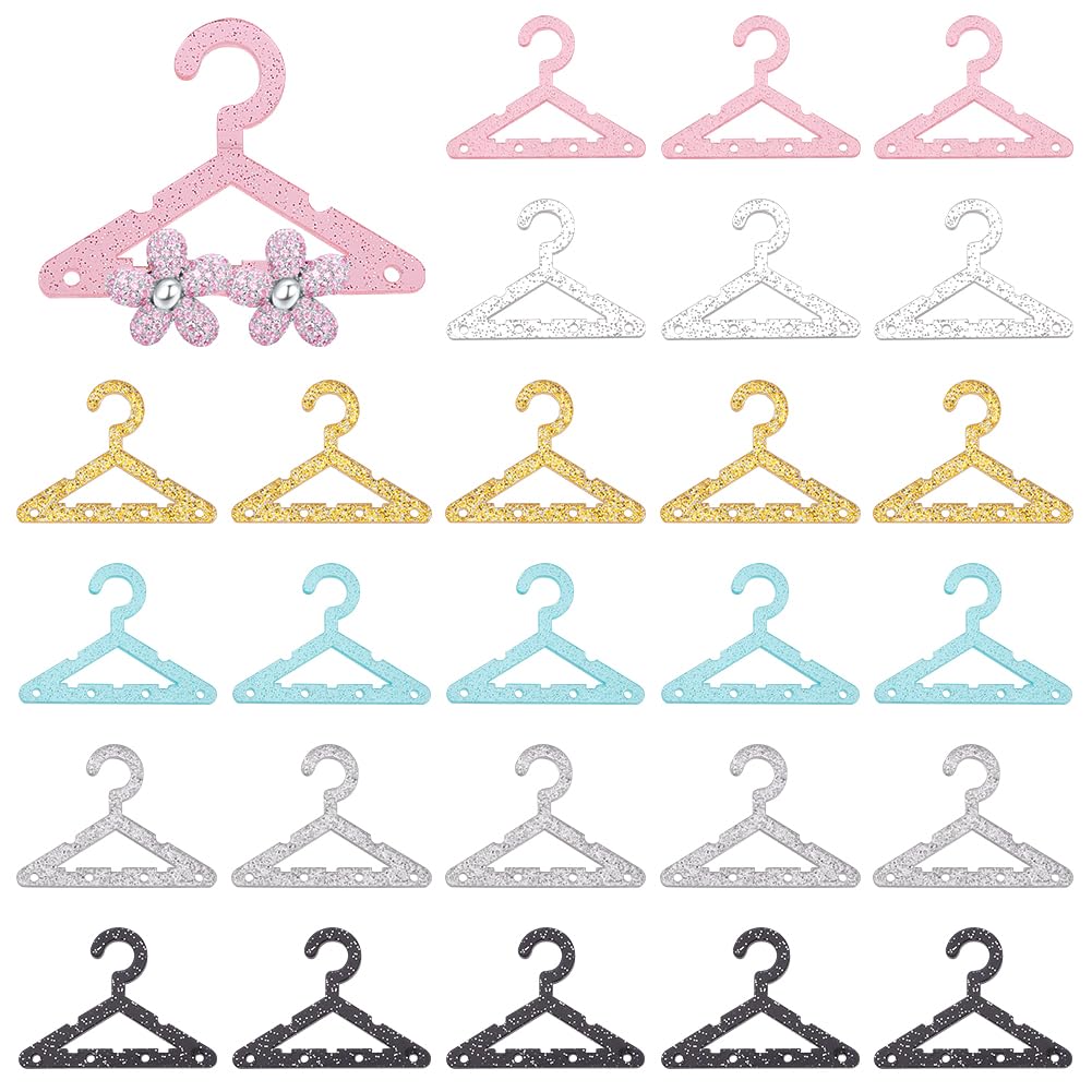 PH PandaHall 30pcs Jewelry Hanger 6 Colors Earring Hanger Clothes Hanger Shape Earring Holder with Glitter Necklace Mini Hanger Rack Dangle Earring Hanging Organizer for Retail Show Personal