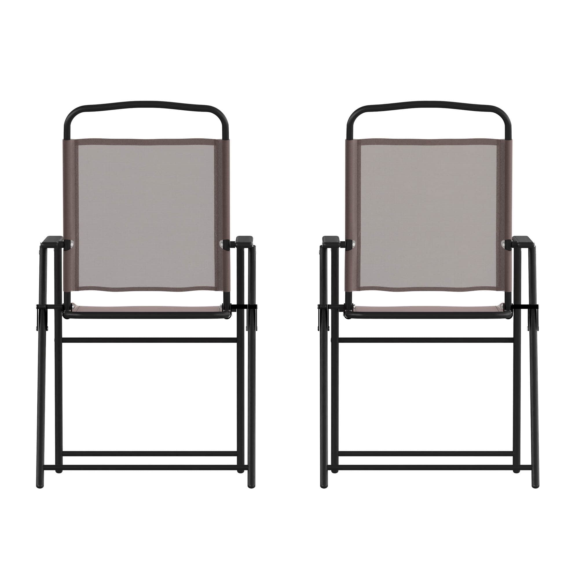 Flash Furniture Mystic Folding Patio Sling Chairs, Outdoor Textilene Lawn Chairs with Armrests, Set of 2, Brown