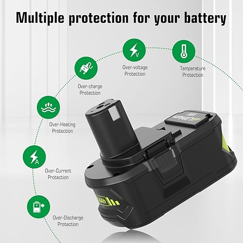 Miniatura 4 de Paquete de 2 baterías de repuesto de 8000 mAh para batería Ryobi de 18 V, compatible con batería de iones de litio Ryobi de 18 voltios P108 P107