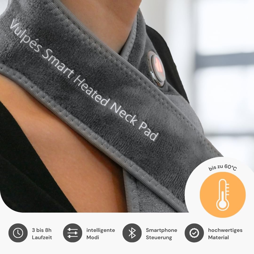 Vulpés NeckPad Pro – Kabelloses, beheizbares Nackenkissen | Infrarot-Wärme | Smartphone-Steuerung | Zertifiziertes Material (frei von Chrom, Blei, Weichmachern) | Entwickelt in Deutschland