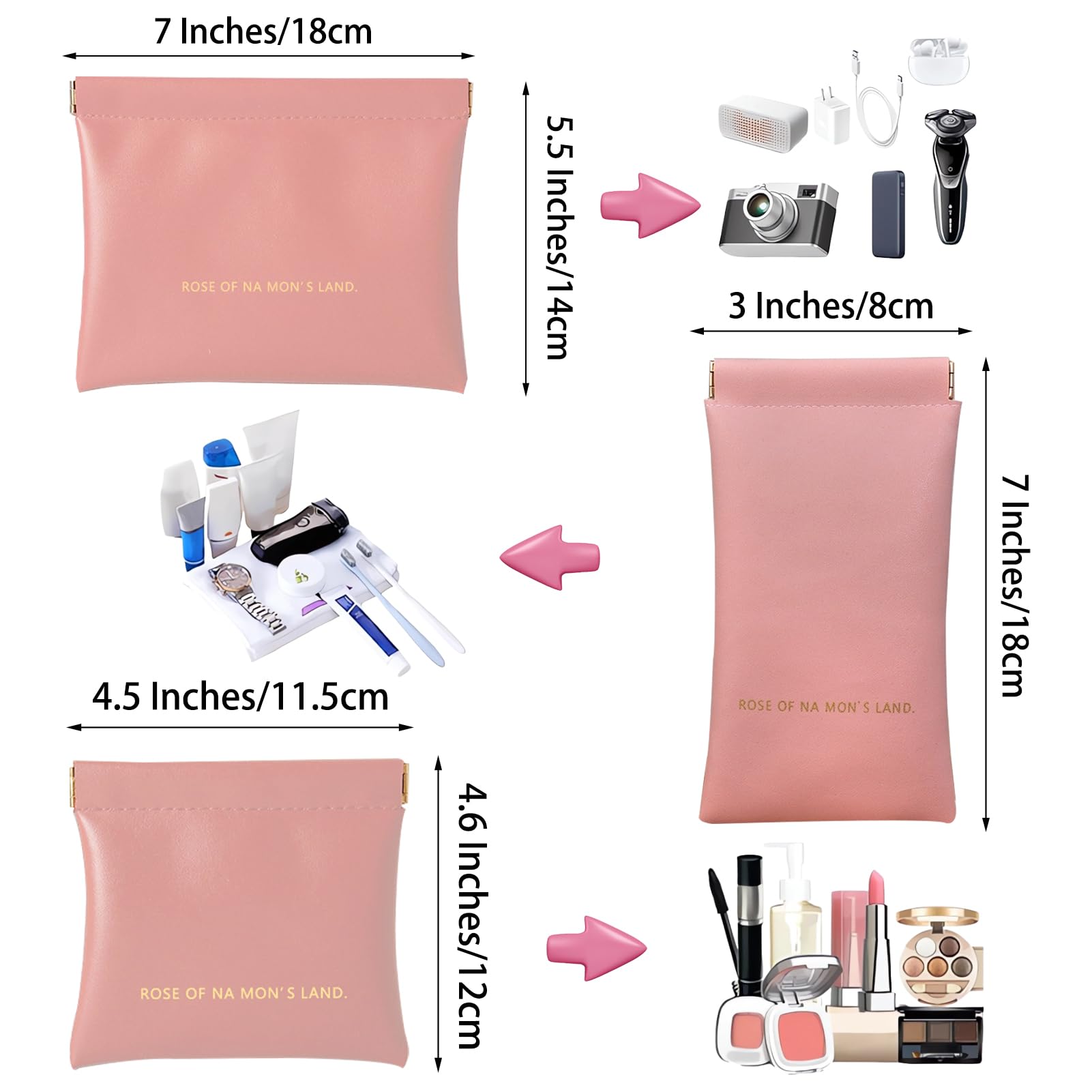 MIUPOO Small Purse Makeup Bag for Women,Elastic Open Close Storage Bag Mini Travel Storage Bag,Waterproof Organizer Pouch for Lipstick Cosmetics Headphones Jewelry,3 Pieces,Pink - Image 2