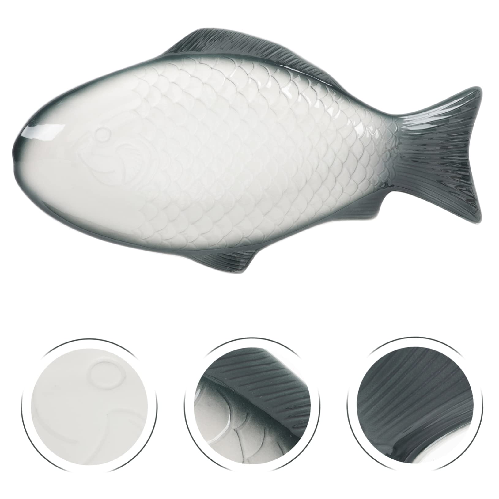 IMIKEYA Bandeja de Cerámica para Pescado al Vapor Diseño en Forma de Pez, Elegante y Delicada para Servir Aperitivos y Mariscos en Cenas