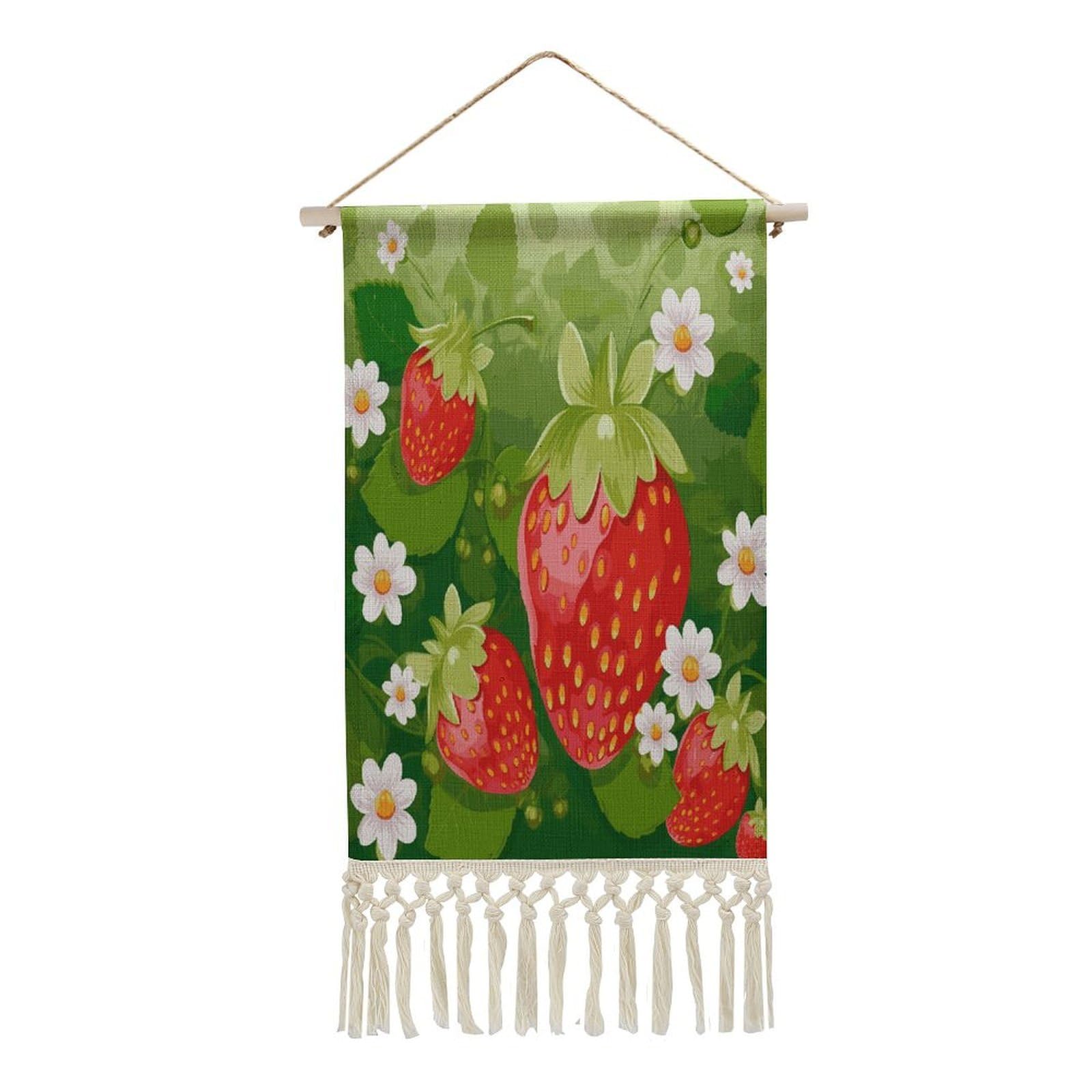 Adfgyerh Style Strawberry And Flower Tapestry With Tassels Cotton And Linen Hanging Posters, Wall Art For Travel Gift, Wall Tapestry For Office Home Decor Bedroom Living Room Decor