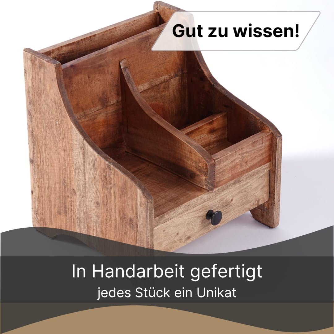 BÜRO ORGANIZER College | 30 cm, Mahagoni Holz, mit Schublade | Holz Organizer, Schreibtisch Ablage, Tisch Organizer, Natur Büroablage, Bürokiste