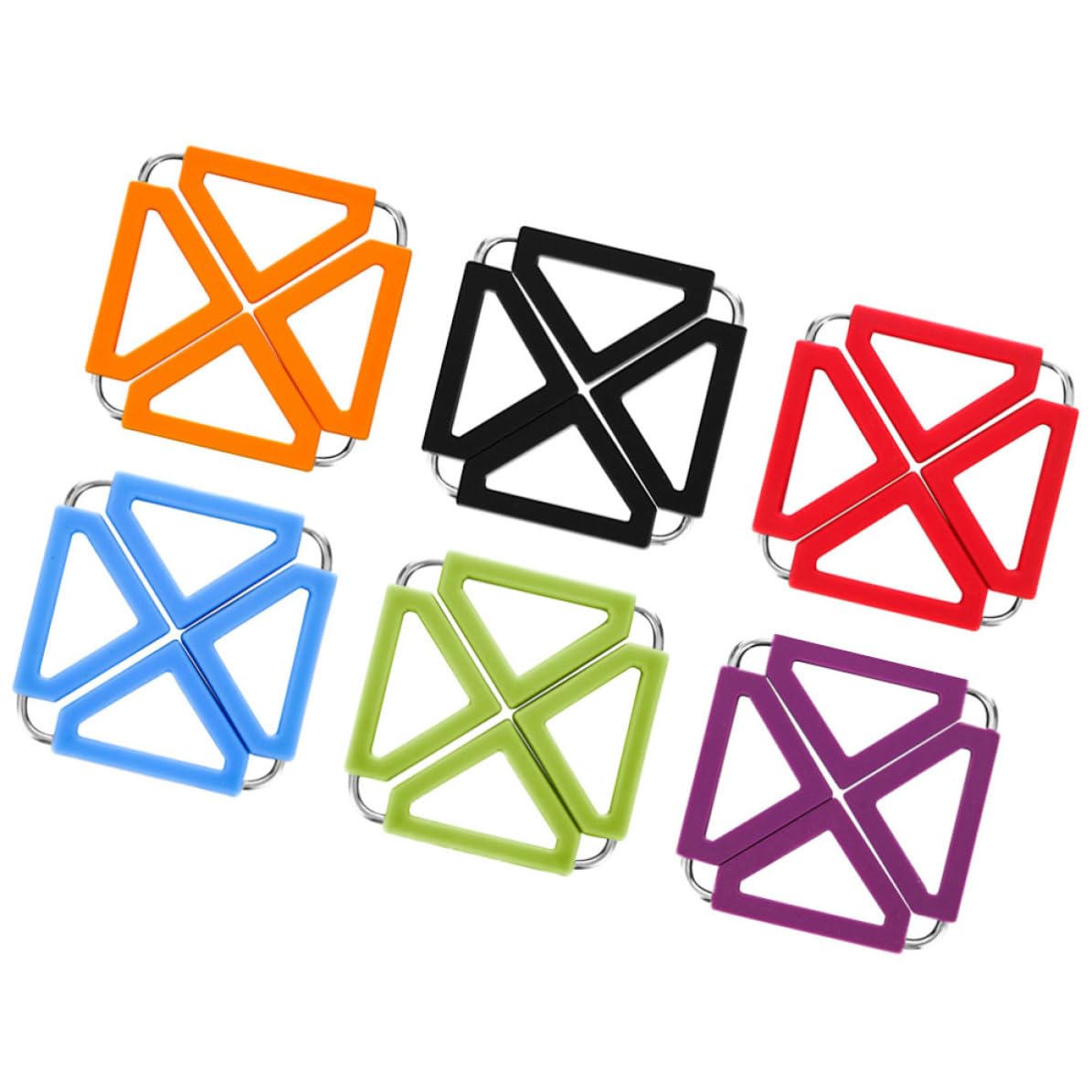 Sosoport Dessous de Plat, Lot de 6 Pièces en Silicone et Acier Inoxydable Carré Résistant la Chaleur, Antidérapant et Pliable pour de Table Cuisine Pratique Couleur Couleur Aléatoire