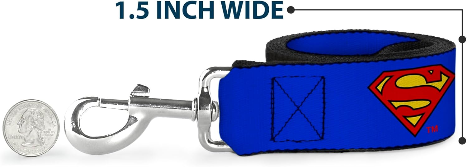 Buckle-Down Dog Leash Superman Shield Blue Available In Different Lengths And Widths For Small Medium Large Dogs and Cats, 6 Feet Long - 1.5" Wide, Multicolor (DL-6FT-WSM001-W)