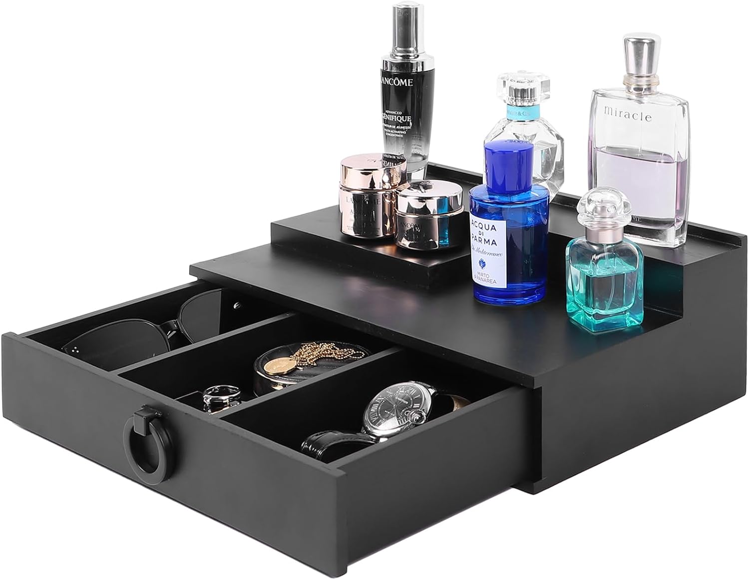 HZE Black Cologne Organizer Rack with Drawer and Hidden