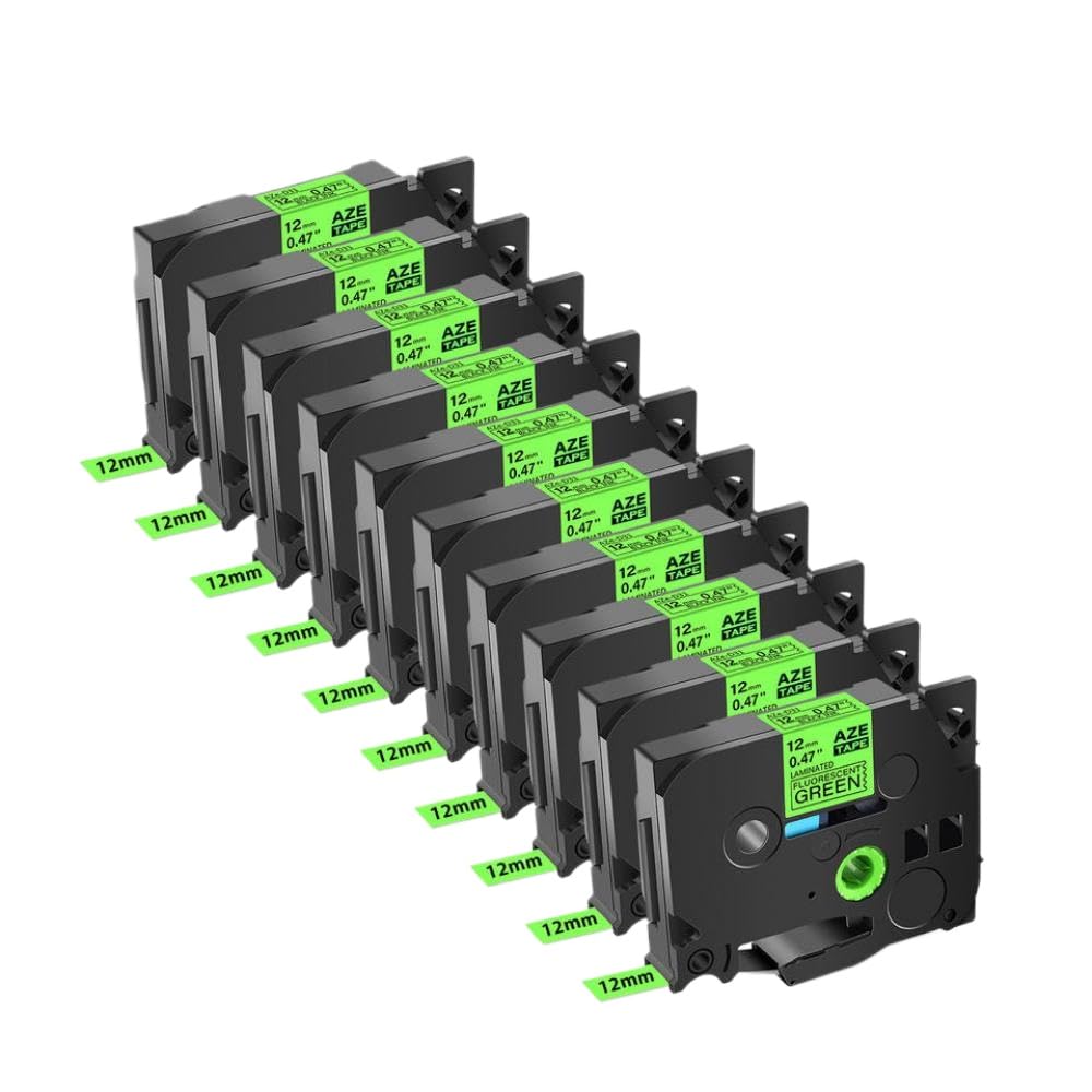 Ruban d'étiquettes noir sur vert grippe, 10 pièces, AZE-D31 Compatible avec Tze-D31 Tze D31, ruban laminé de 12mm