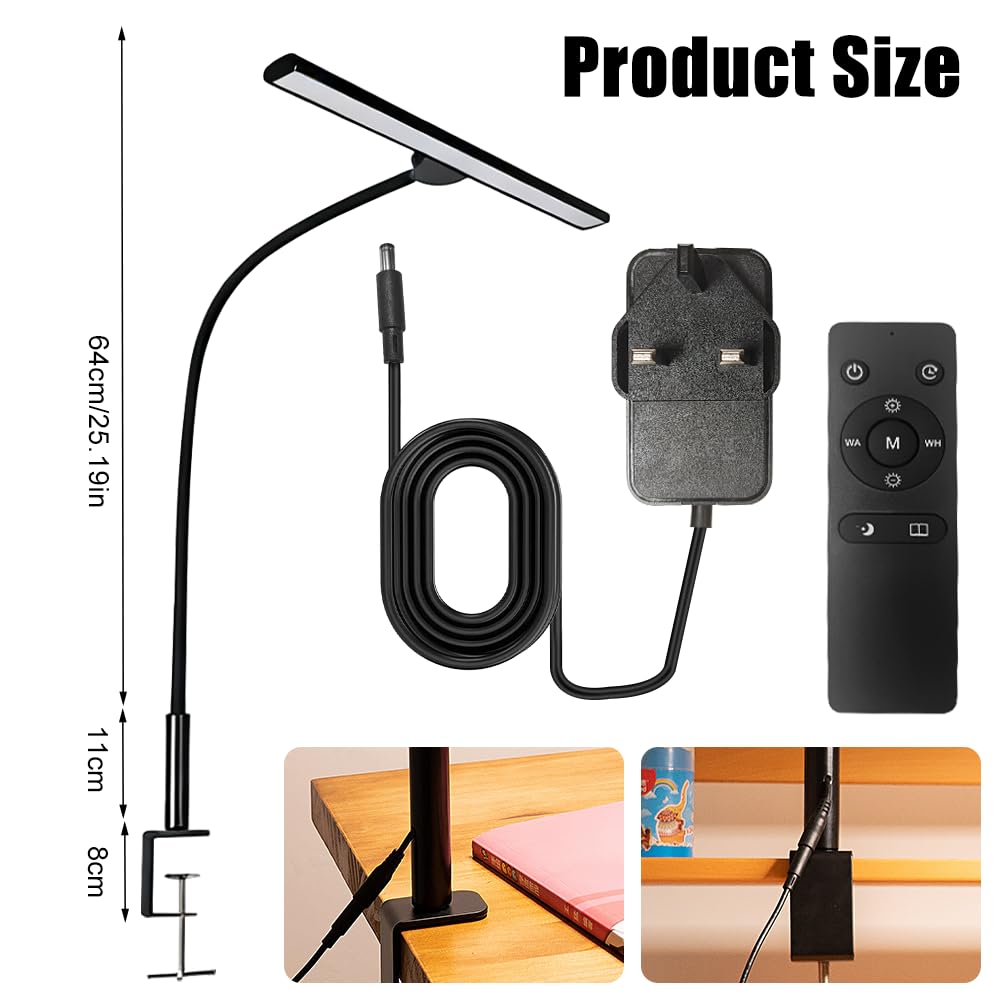 Lampada da tavolo a LED dimmerabile, lampada a morsetto per l'ufficio domestico, regolazione a più livelli di temperatura di colore e luminosità, lampada da tavolo a collo di cigno (nero)