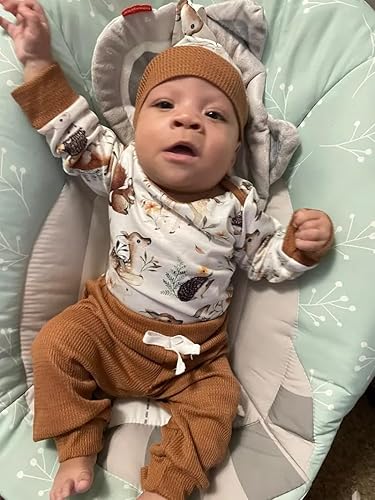 Miniatura 3 de Siracend Conjunto de 3 piezas de ropa de bebé recién nacido con estampado de manga larga + pantalones + sombrero