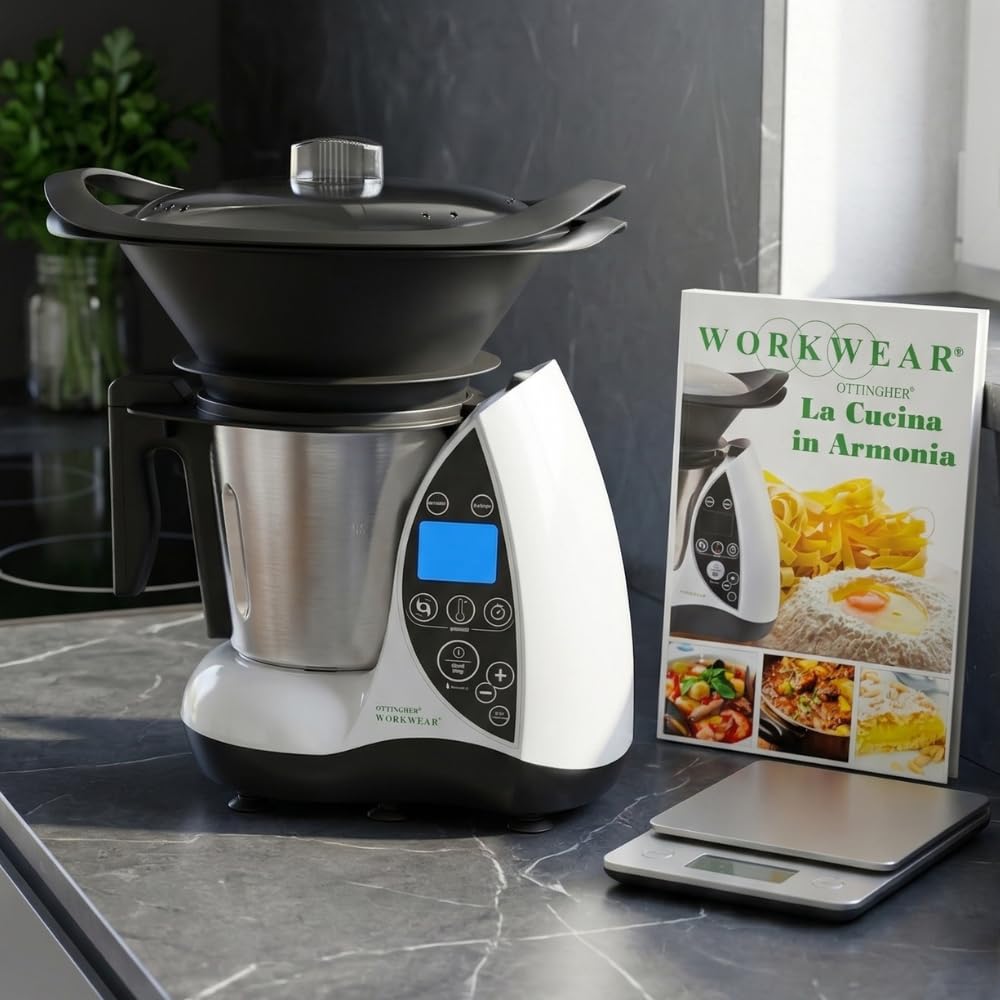 WORKWEAR Robot da Cucina Multifunzione Cuocitutto 1500W – Ciotola Acciaio Inox 3.5L, 12 Velocità, Temperatura 20-120°C, Timer 60 Min – Cuoce, Frulla, Trita, Impasta, Cottura Vapore