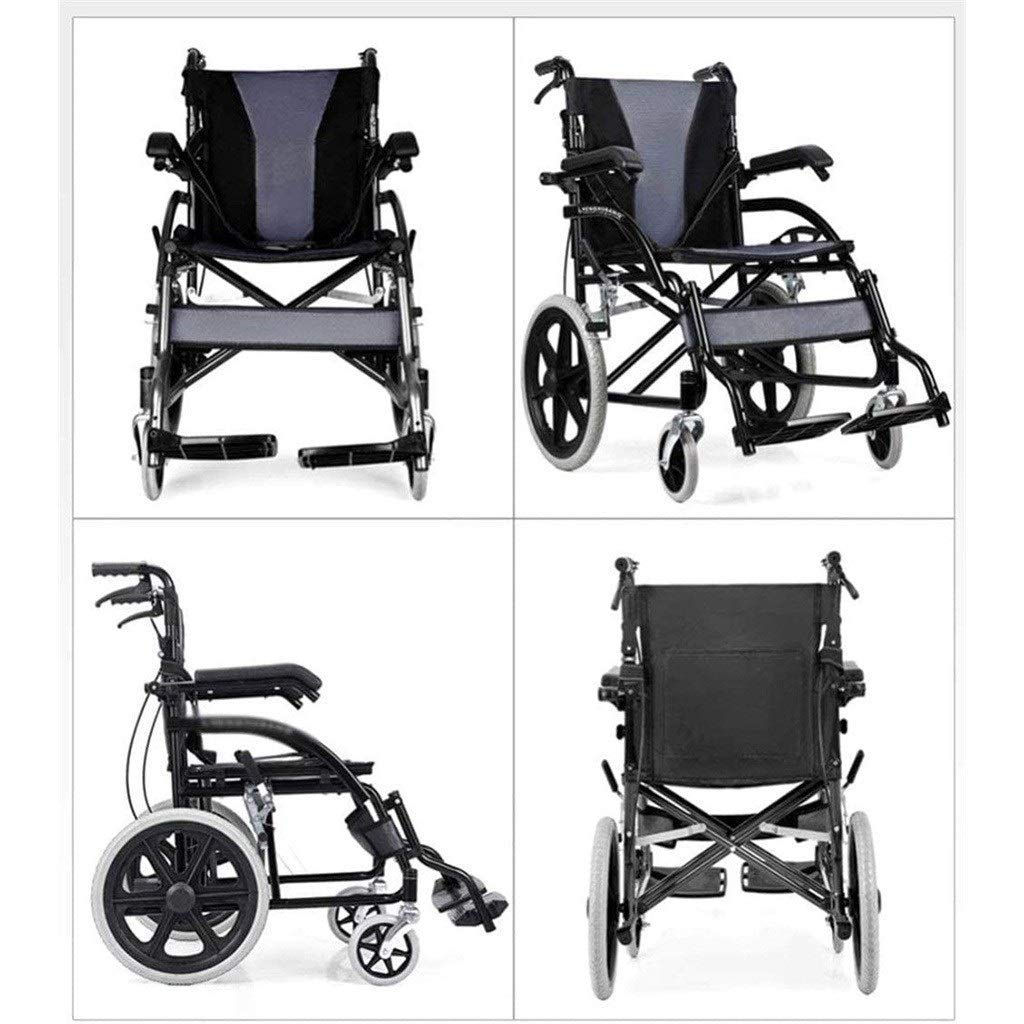 MU Silla de Ruedas Plegable, Camarero Ligero Y Portátil Ajustable Empuje de Los Apoyabrazos de Seguridad Doble Freno Scooter/Inicio