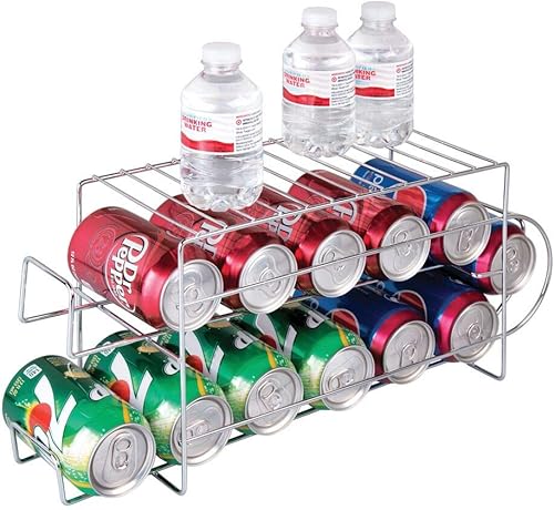 mDesign Organizador de 2 niveles de alambre de metal con estante superior para despensa de cocina, encimera, gabinete, capacidad para 12 latas,