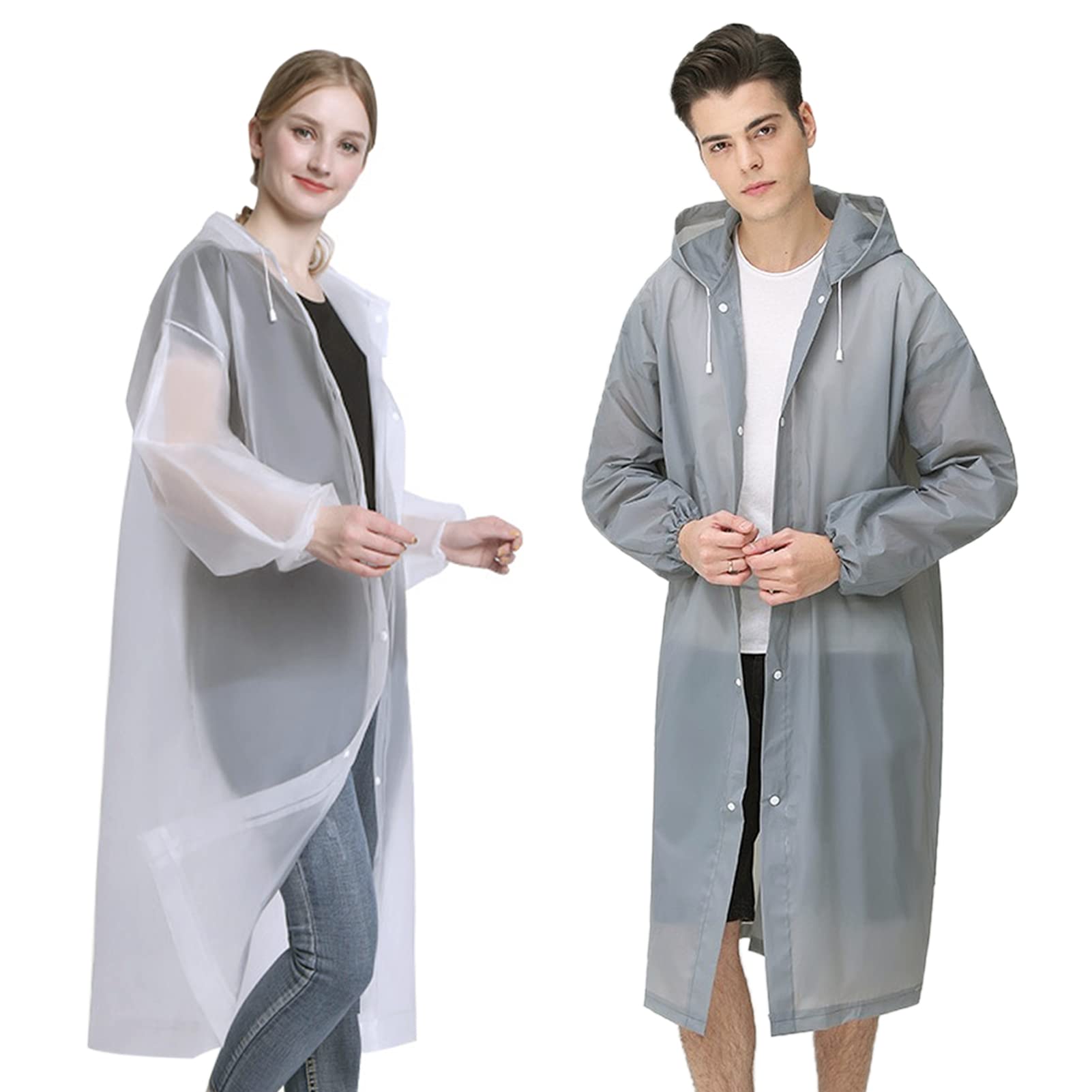 iTGOOS 2 Pieces Raincoats Waterproof Poncho Adult Lightweight Reusable Rain Poncho Transparent Foldable Poncho with Hood Plastic Emergency Waterproof Raincoat