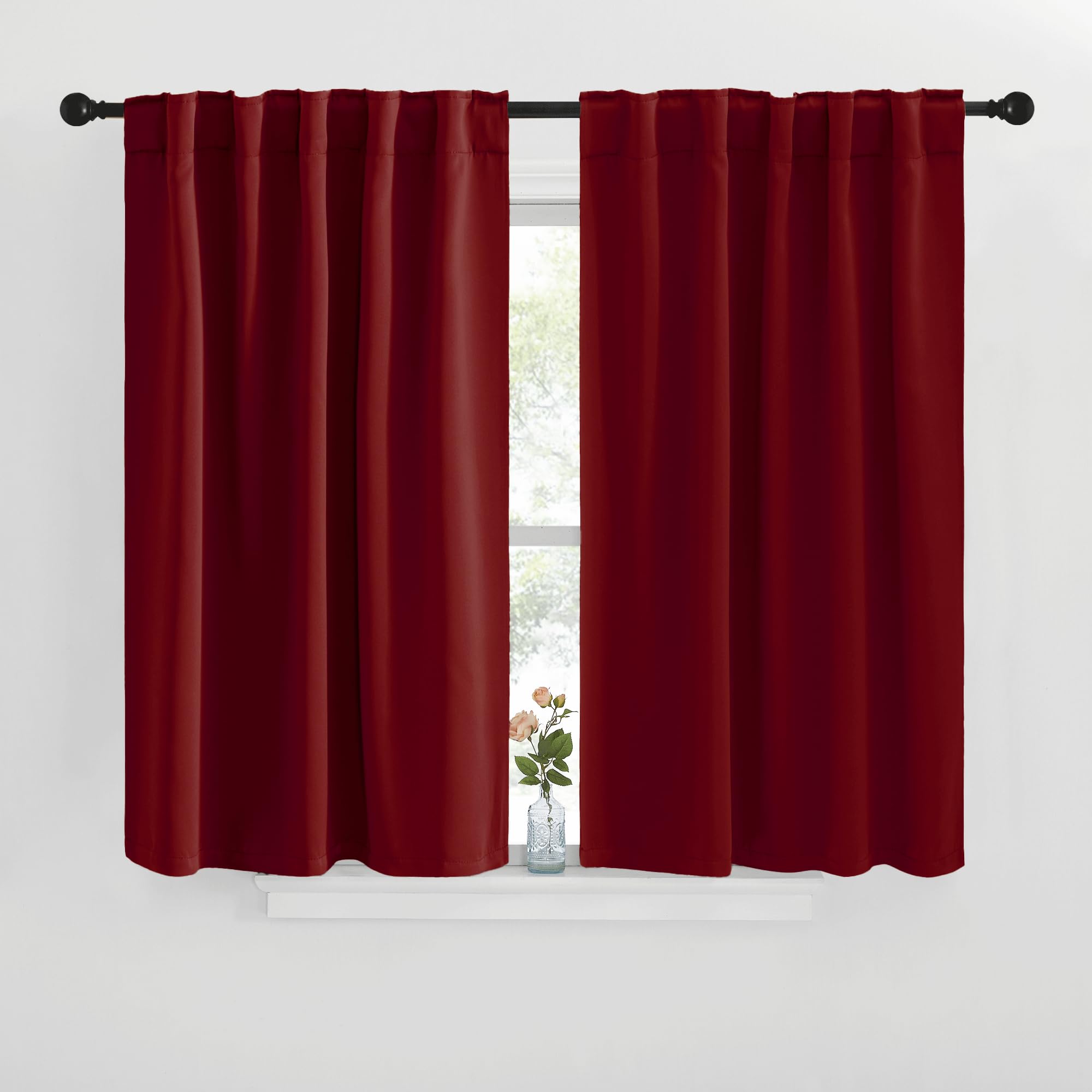 NICETOWN Blackout Window Curtains for Camper - (Burgundy Red Color) 42x40 Inch, 2 Panels Set, Thermal Insulated Room Darkening Blackout Drapes/Draperies with Rod Pocket &amp; Back Tab for Loft