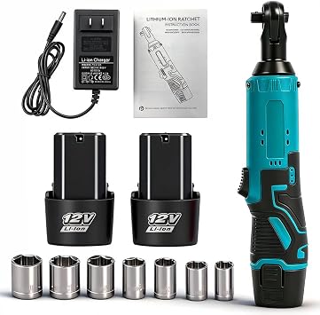 Electric Ratchet Wrench, 3/8" Drive Brushless, with 7 Sockets, Blue