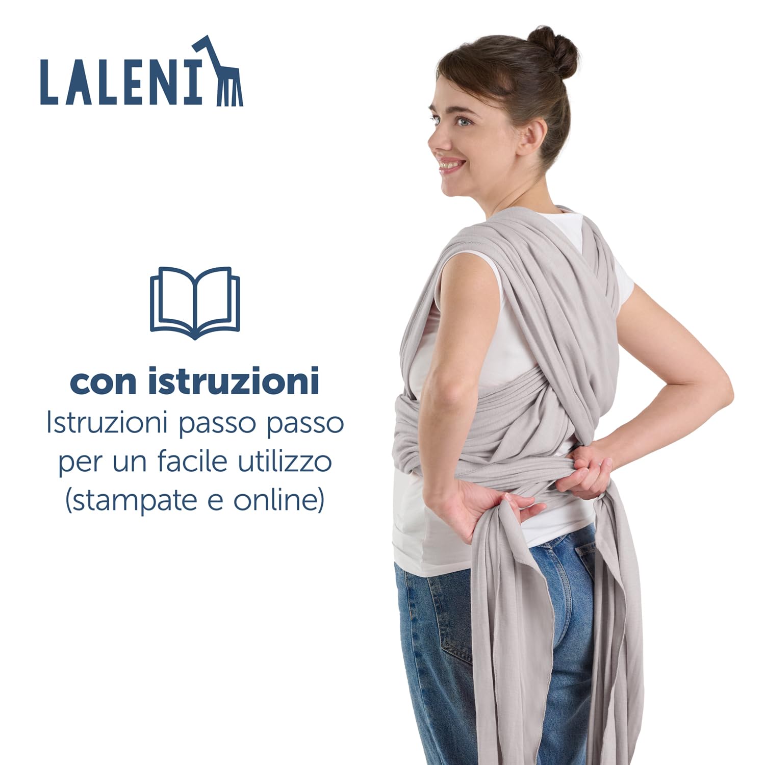 Laleni Fascia Porta Bebe Neonato in Morbido Cotone, Certificata OEKO-TEX, Lunga 5,10m, Fino a 15kg, Grigio Chiaro