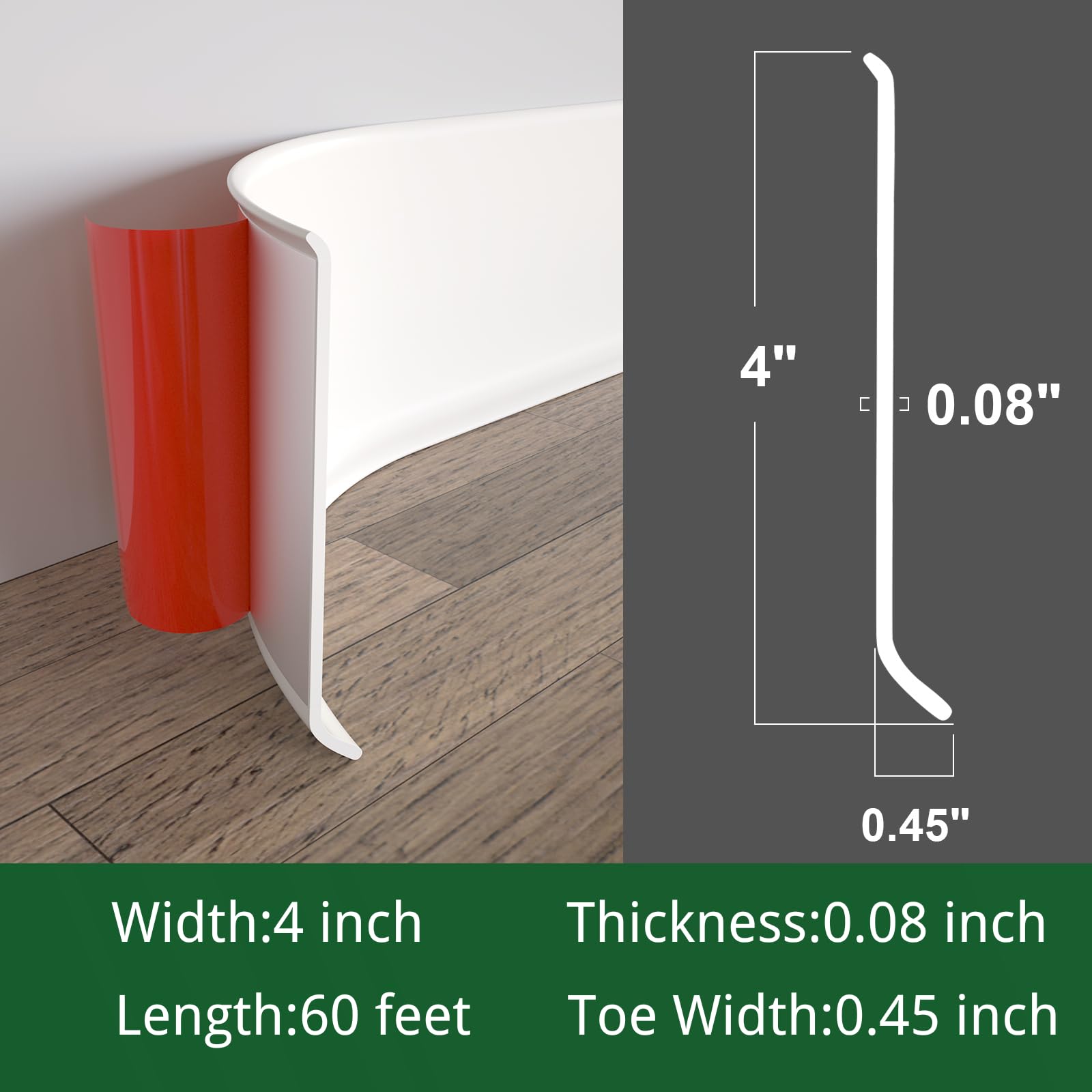 Elastyczna listwa przypodłogowa, 10 cm x 150 m, odklej i przyklej, winylowa podstawa ścienna, samoprzylepna gumowa podstawa ścienna (S100, biała)