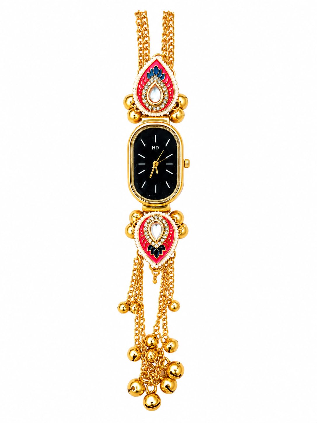 HD Women's Kundan Meenakari Bracelet Watch with Gold Chain-picture-59