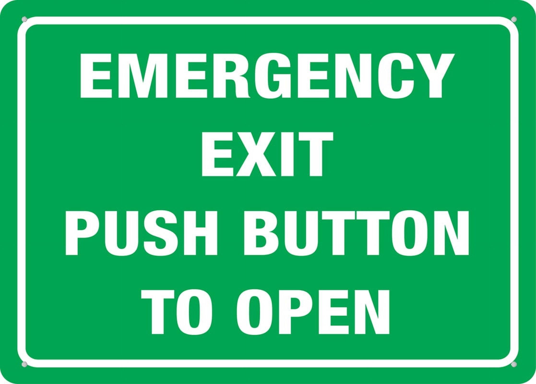 Emergency Exit (Push Button To Open) Sign for Business, 8x12 Inch Rust-Free UV-Printed Aluminum, 4 Pre-Drilled Holes, Durable & Weatherproof