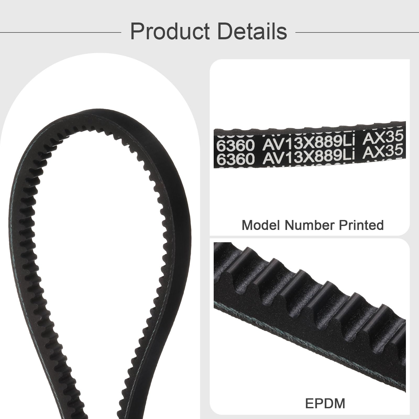 uxcell AX35 EPDM V-Belt, Raw Edge Cogged Industrial Rubber V Belt 1/2" Width x 35" Inside Circumference — view 3