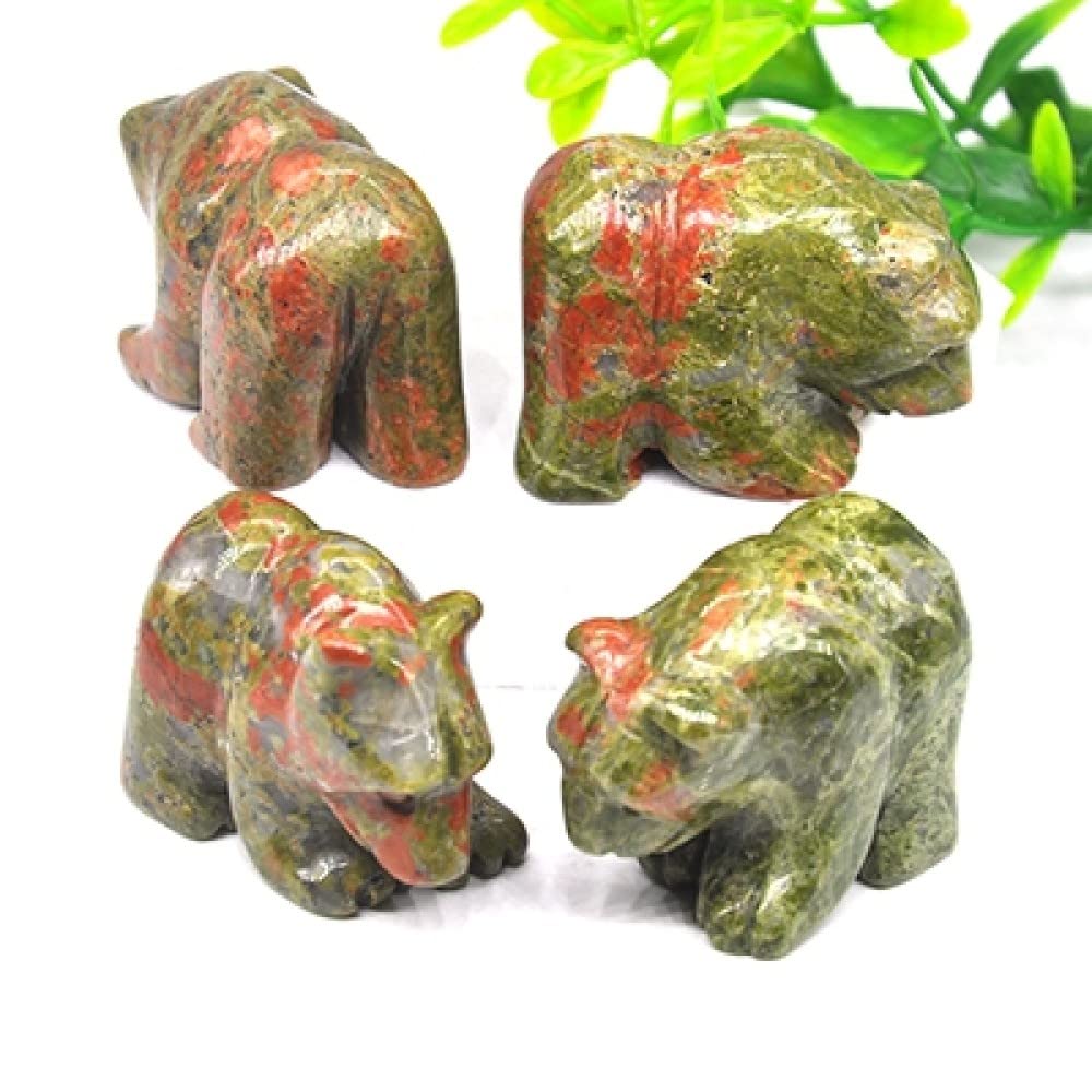 Ours Figurine Pierre Sculpté Main Unakite 1,5 Pouce pour Collection de Cristaux Lot de 10 Pcs