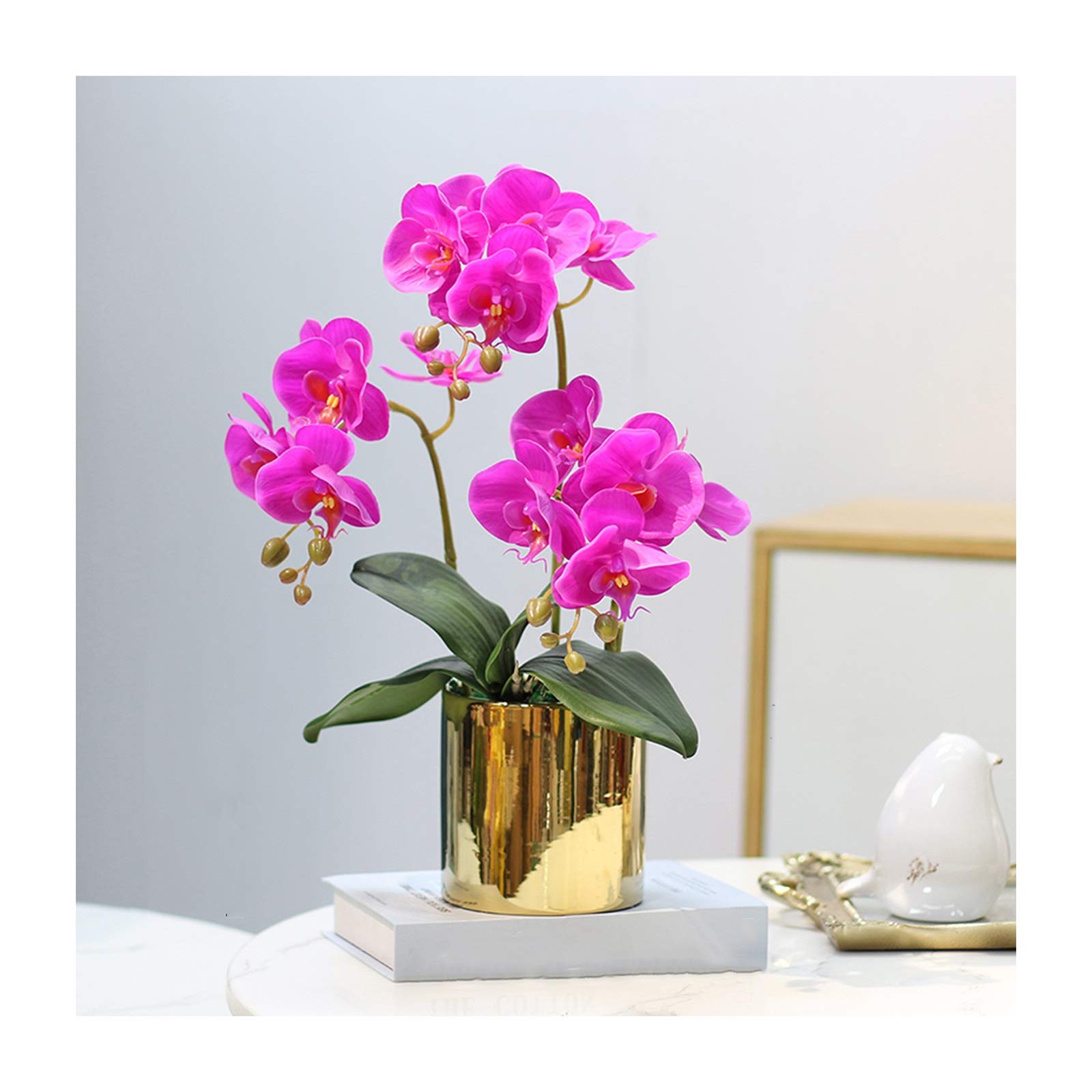 DFGHNBVC Artificial Flowers Phalaenopsis Flowers Decoration - Realistic Phalaenopsis Flowers Arrangement With Faux Orchids Potted Plants Decor For Parlor/Office Flor/White