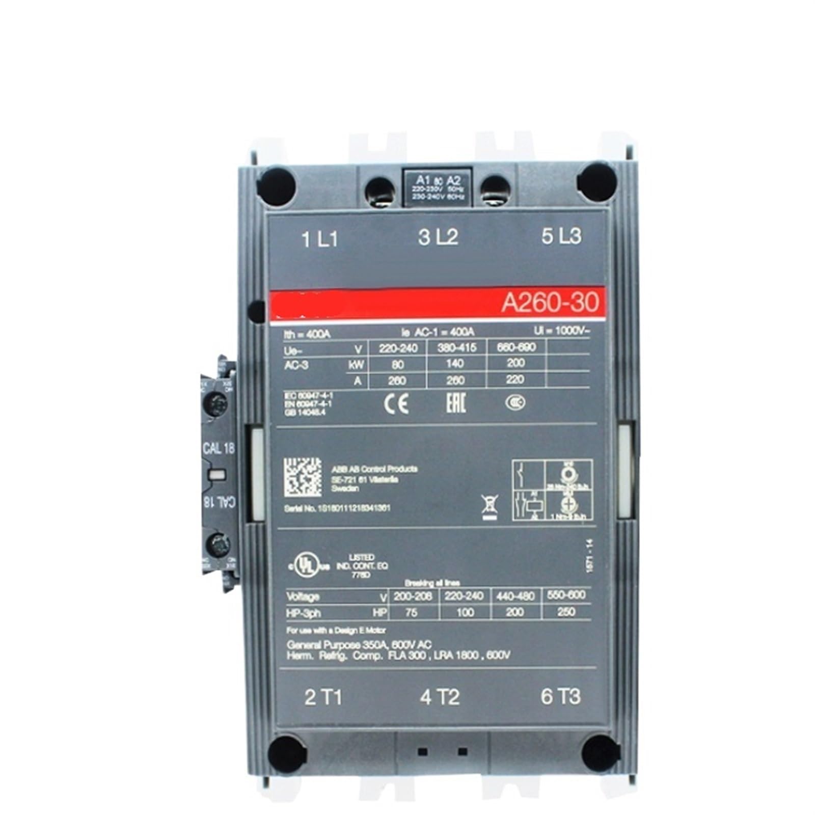 COSZWQDP AX260-30-11 3-ploe Contactors AX 1NC & 1NO 50HZ/60HZ 24V~440V 260A 1Pcs(AX260-30-11 110V)
