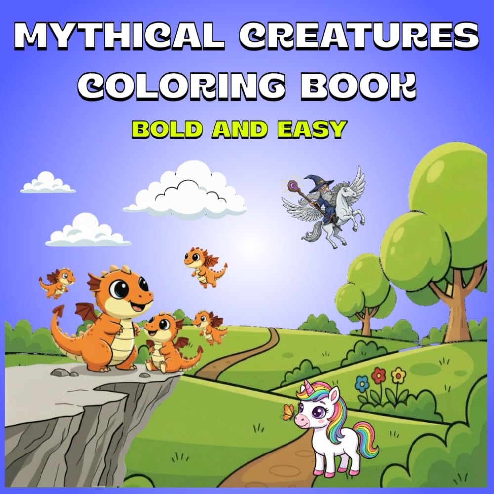 Mythical Creatures Coloring Book: Dragons, Unicorns & Mythical Animals for kids, Bold Easy and Fun