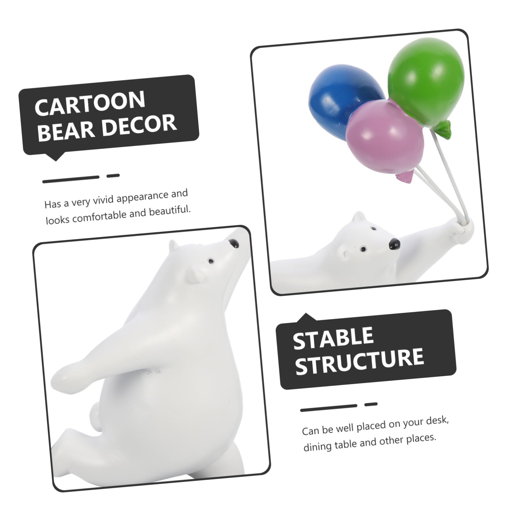 Palloncino Aspetto Vivid Scultura Orso in Resina e Design Cartone Animato per Decorazione Tavolo Ufficio Casa