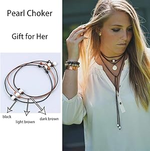 Amazon.com: Single Cultured Freshwater Pearl Leather Choker