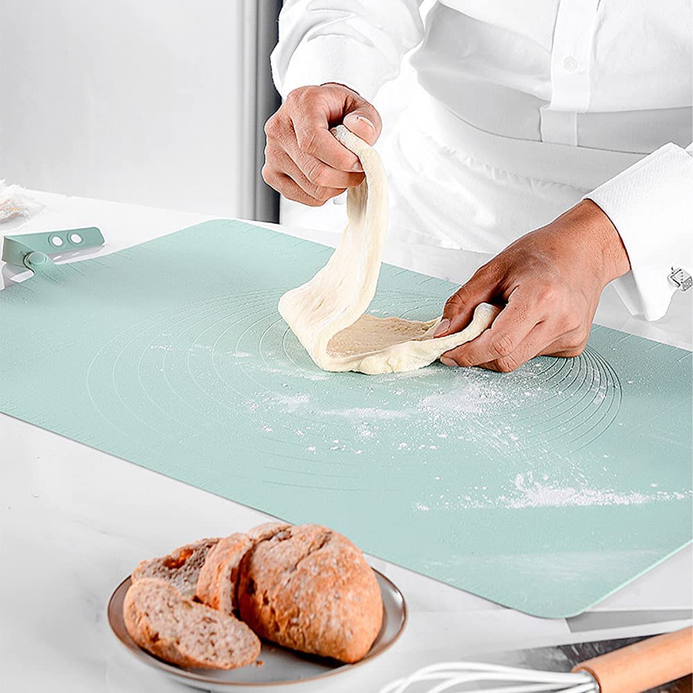 60 x 40 cm de silicona para hornear Mat antiadherente para hornear Pastelería Mat con báscula de masa, fácil de limpiar (verde)