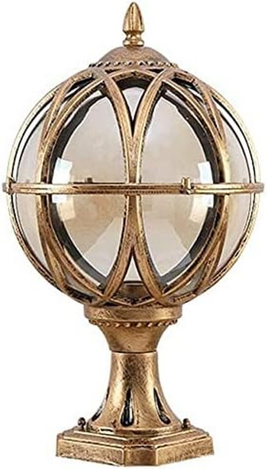 XANAYXWJ ogrodowa na płot czapka na taras wodoodporna latarnia krajobrazowa wiejska kolumnowa do patio dekoracyjna uliczna, mosiądz 25cm*25cm (czarny 30cm*27cm) (mosiądz 30cm*27cm)