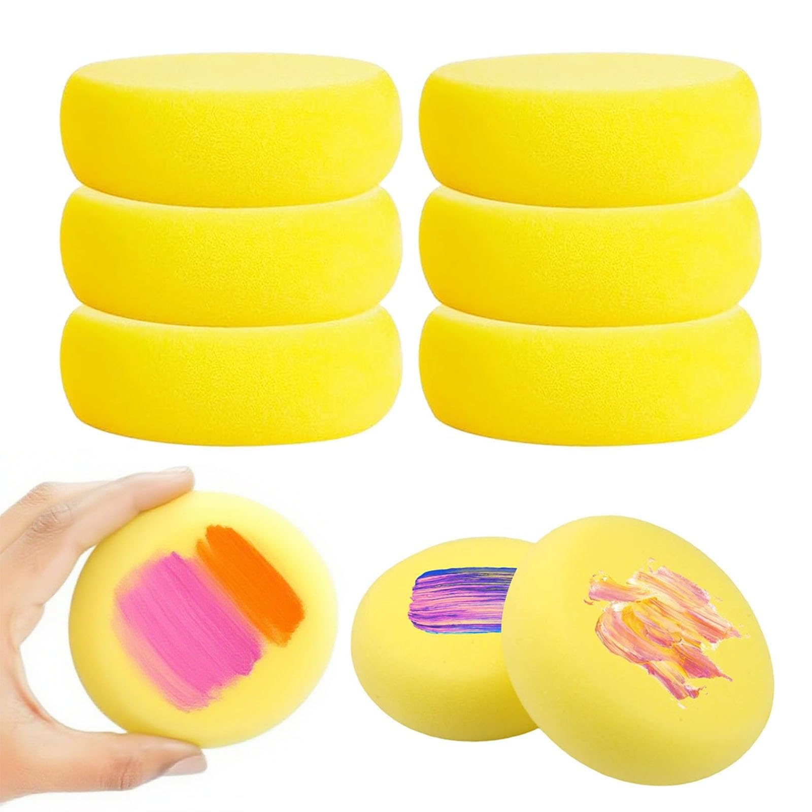 6 Pcs Round Painting Sponge, Yellow Artist Sponges Set, 7.5 x 2.5cm Face Painting Sponges, Synthetic Sponges for Craft Pottery Watercolor Ceramics Clay, DIY Kids Painting Tools