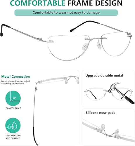 Miniatura 5 de Eyekepper Paquete de 4 lentes de lectura sin montura livianas para mujeres y hombres, lectores de media luna +3.25