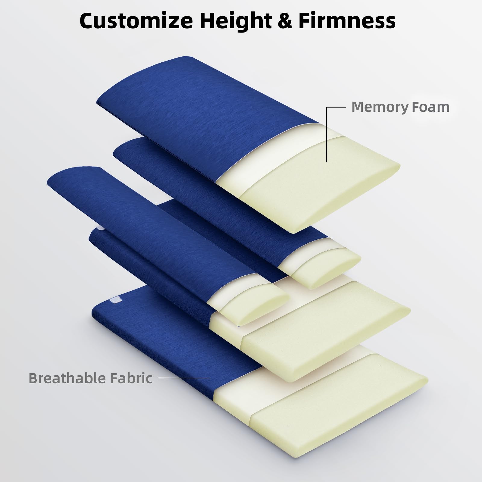 Lendenkissen für Bett, Rückenkissen zum Schlafen, Ergonomisches Lendenwirbelkissen, Orthopädisches Lendenwirbelkissen aus Memory Foam für Bett & Sofa, Einstellbare Höhe, Blau