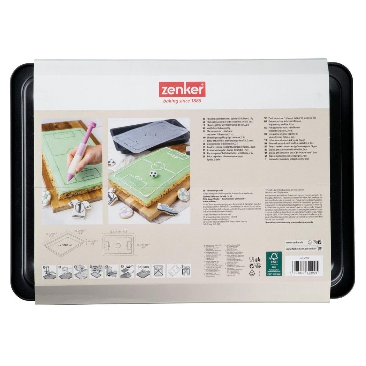 Zenker 62290 Plaque de four avec pochoir pour gâteau terrain de foot, moule à gâteau terrain de football avec pochoir, Acier, 42 x 29 cm