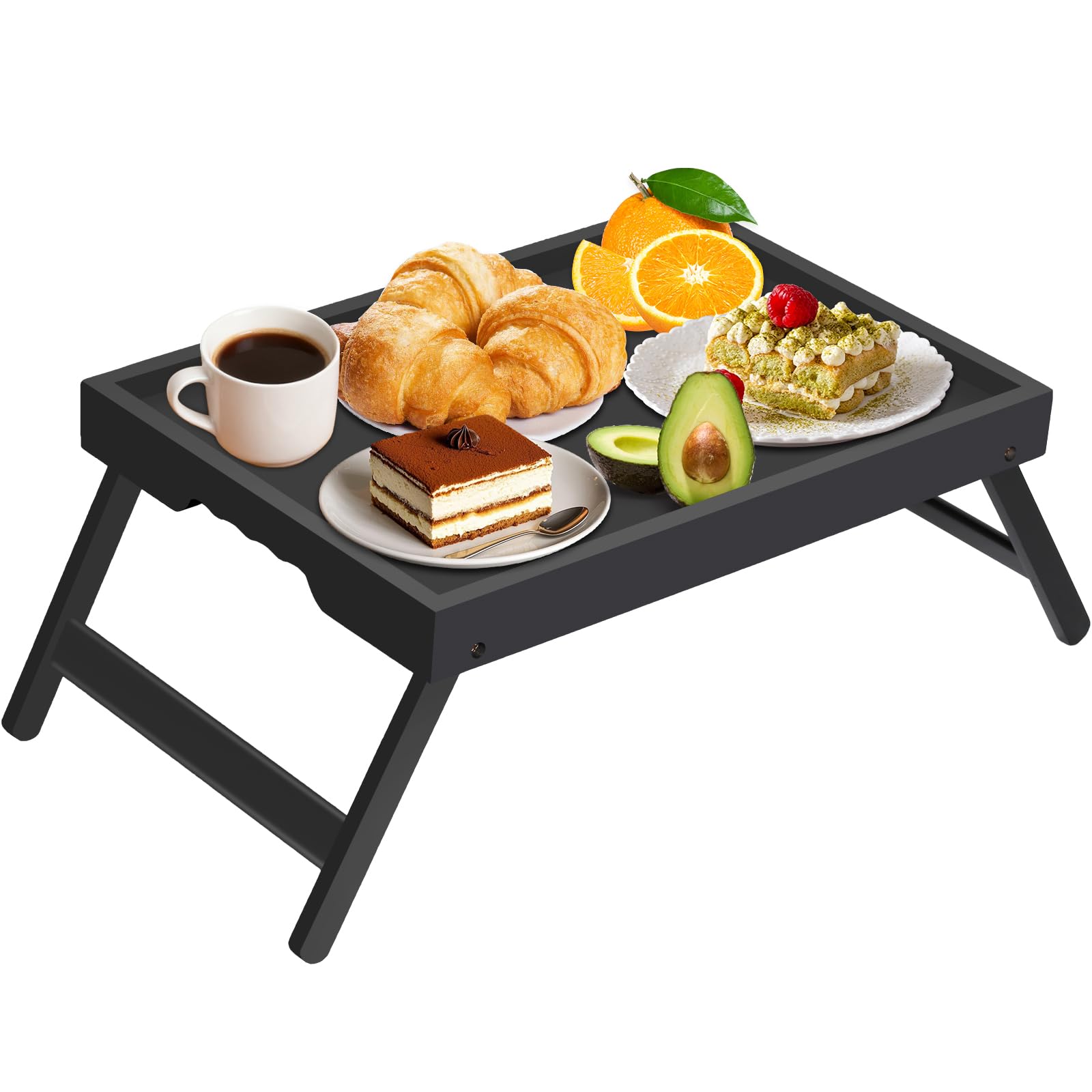 Artmeer Bed Tray Table with Folding Legs,Bamboo Breakfast in Bed for TV Table, Laptop Computer Tray,Eating,Snack Tray(Black) Extra-Large Size