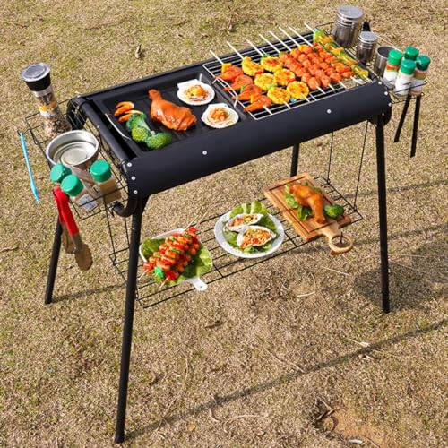 Klappgrill Groß Für Den Außenbereich, Holzkohlegrill Edelstahl Outdoor Picknick Campinggrill Mit Ablagen, Aufbewahrungstasche, Picknickgrill Für Reisen Picknick Garten Party