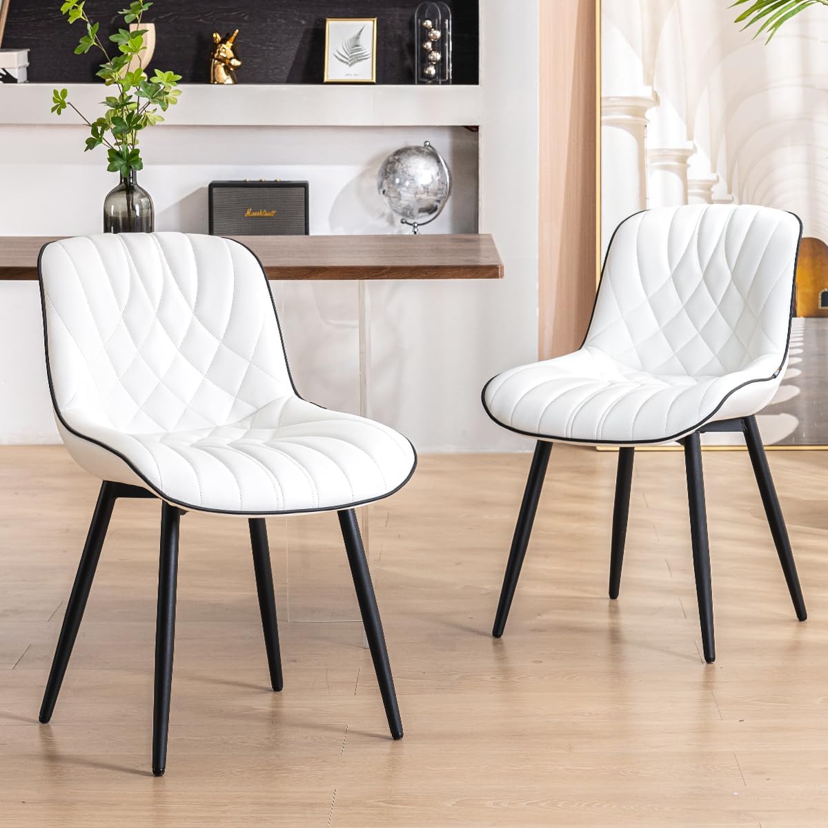 Cinxzar Leather Dining Chairs Set of 2, Upholstered Dining