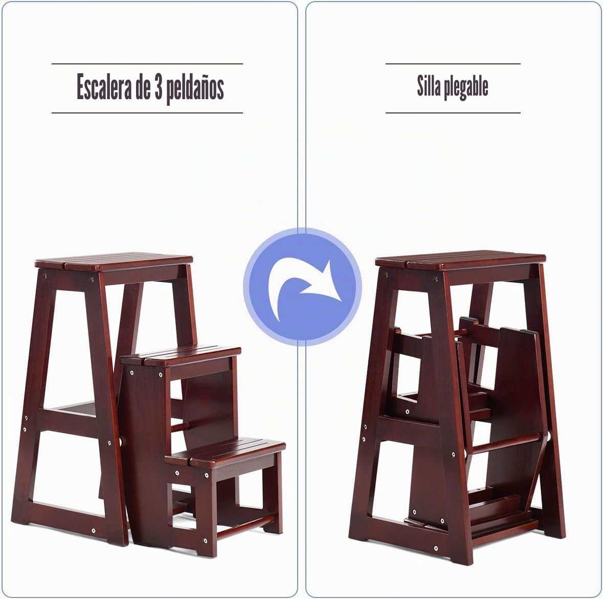 GOPLUS Escalera Taburete Plegable de Madera de Pino de 3 peldaños