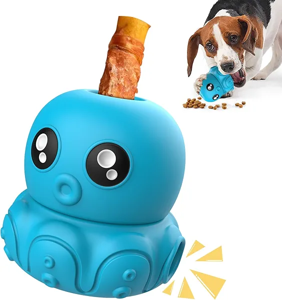 COSOWO Octopus Chew Toy for Dogs Safe & Durable Silicone Interactive Dog Toy, Treat Holder, Slow Feeder & Squeaky Toy, Fun Treat Dispenser for Indoor & Outdoor Play, Blue