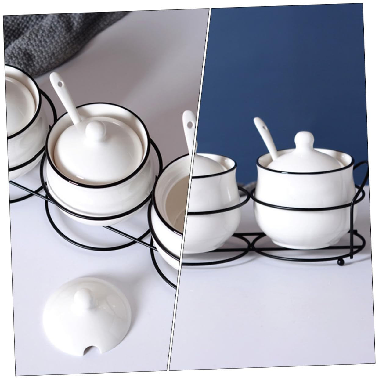 SOLUSTRE 2 Sets Ceramic Condiment Jar Seasoning Storage Box for Salt Sugar Pepper and Spices Easy to Clean Capacity for Home Kitchen Cooking