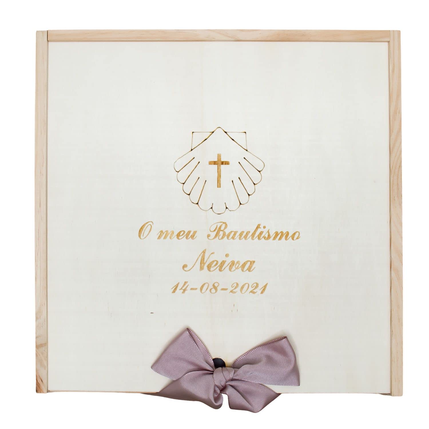 Kit de vela y pañuelo personalizado para Bautizo - Incluye caja de madera grabada – Pack de vela decorada y Paño bordado con nombre y fecha del Bautismo - Modelo Paris (Rosa Maquillaje)