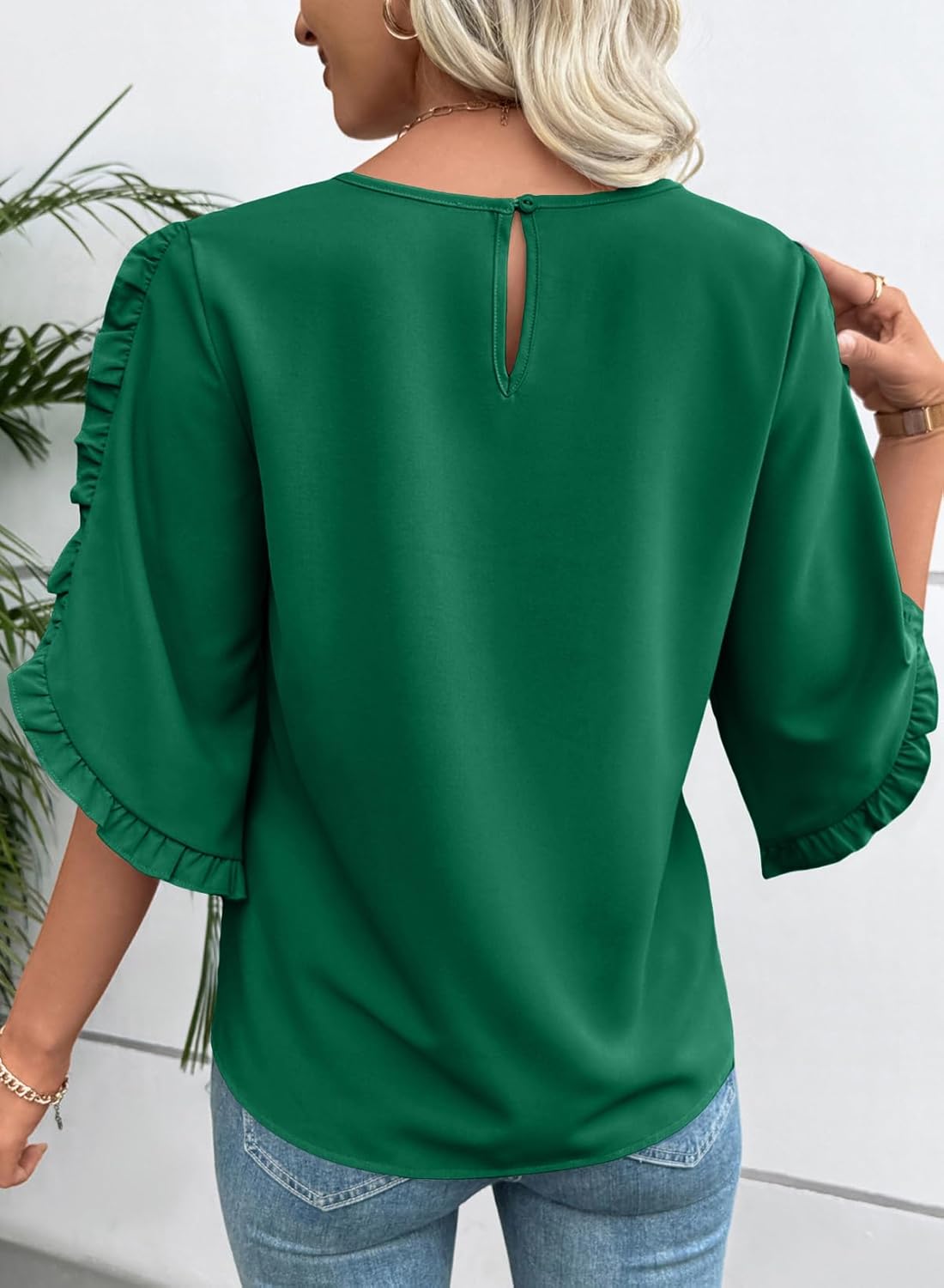 EVALESS 3/4 Length Sleeve Womens Tops Dressy Casual Blouses Crewneck Ruffle Sleeve Shirts Spring Outfits Business Work Tops - Image 6