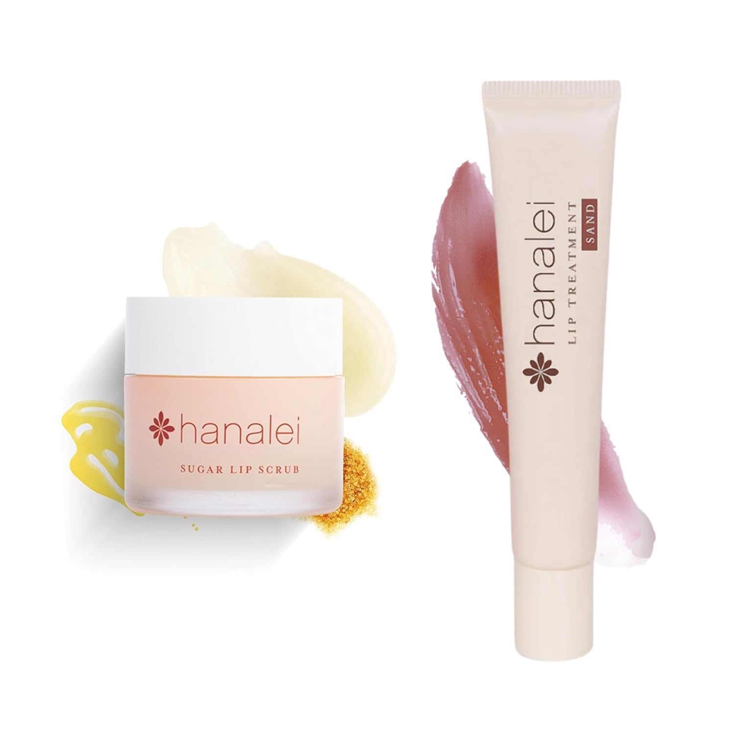 Hanalei Sugar Lip Scrub and Lip Treatment (Sand) Bundle, Made with Raw Cane Sugar and Real Hawaiian Kukui Nut Oil (Cruelty free, Paraben free)