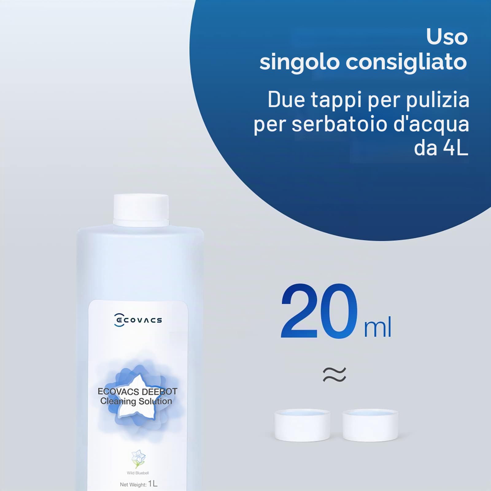 ECOVACS Soluzione detergente 1L per Robot Aspirapolvere Lavapavimenti della DEEBOT X1/X2/X5/X8/X9/X11/T10/T20/T30/T50/T80/N20/N30/MINI, accessorio originale