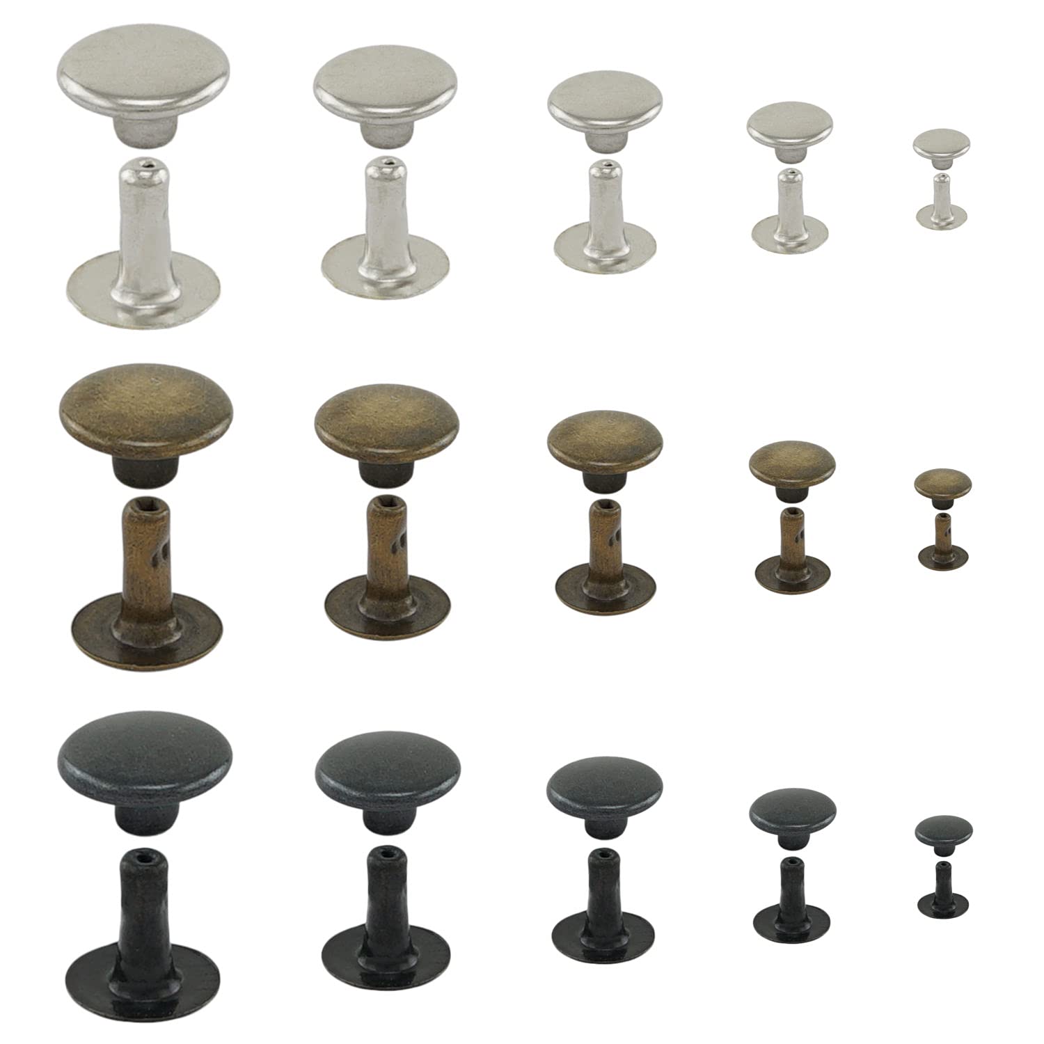 Set di pressa per rivetti composto da pressa per occhielli, rivetti cavi, 100 rivetti cavi, testa singola, acciaio – ottone anticato, 12 mm